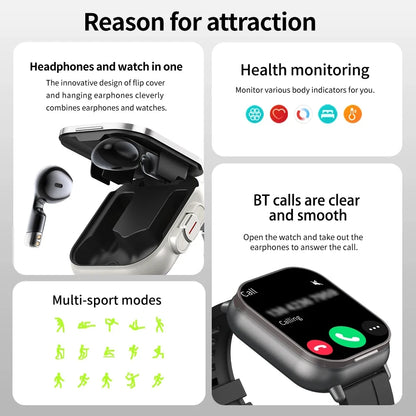 New Smart Watch D8 TWS 2 In 1 Wireless Bluetooth Noise Cancelling Earphones Watch 2" Sports Heart Rate NFC Ultra Smartwatch