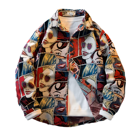 American Vintage Retro Fashion Oil Painting Shirt Men's Korean Version 2025 New High-end Long-sleeved Shirt Casual Jacket Urban