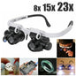 OptiMax Pro – 2X LED Head-Mounted Magnifier | Adjustable 8X, 15X, 23X Lens for Watch, Jewelry & Tech Repair