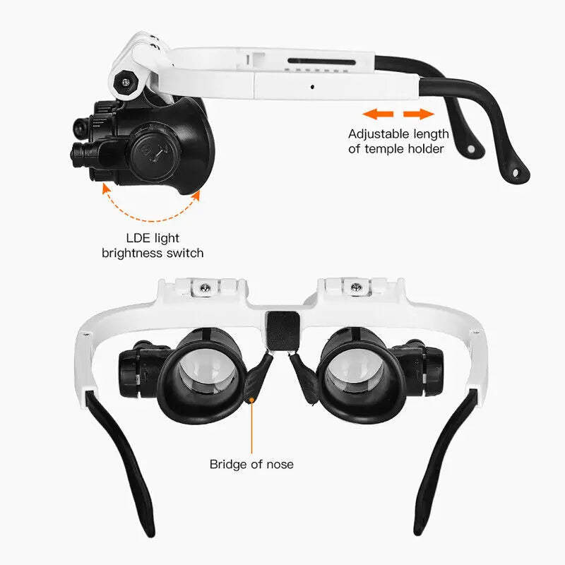 OptiMax Pro – 2X LED Head-Mounted Magnifier | Adjustable 8X, 15X, 23X Lens for Watch, Jewelry & Tech Repair