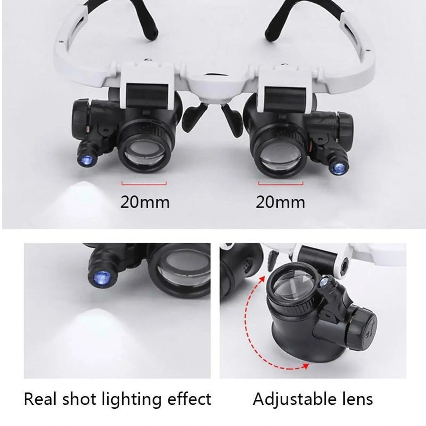 OptiMax Pro – 2X LED Head-Mounted Magnifier | Adjustable 8X, 15X, 23X Lens for Watch, Jewelry & Tech Repair