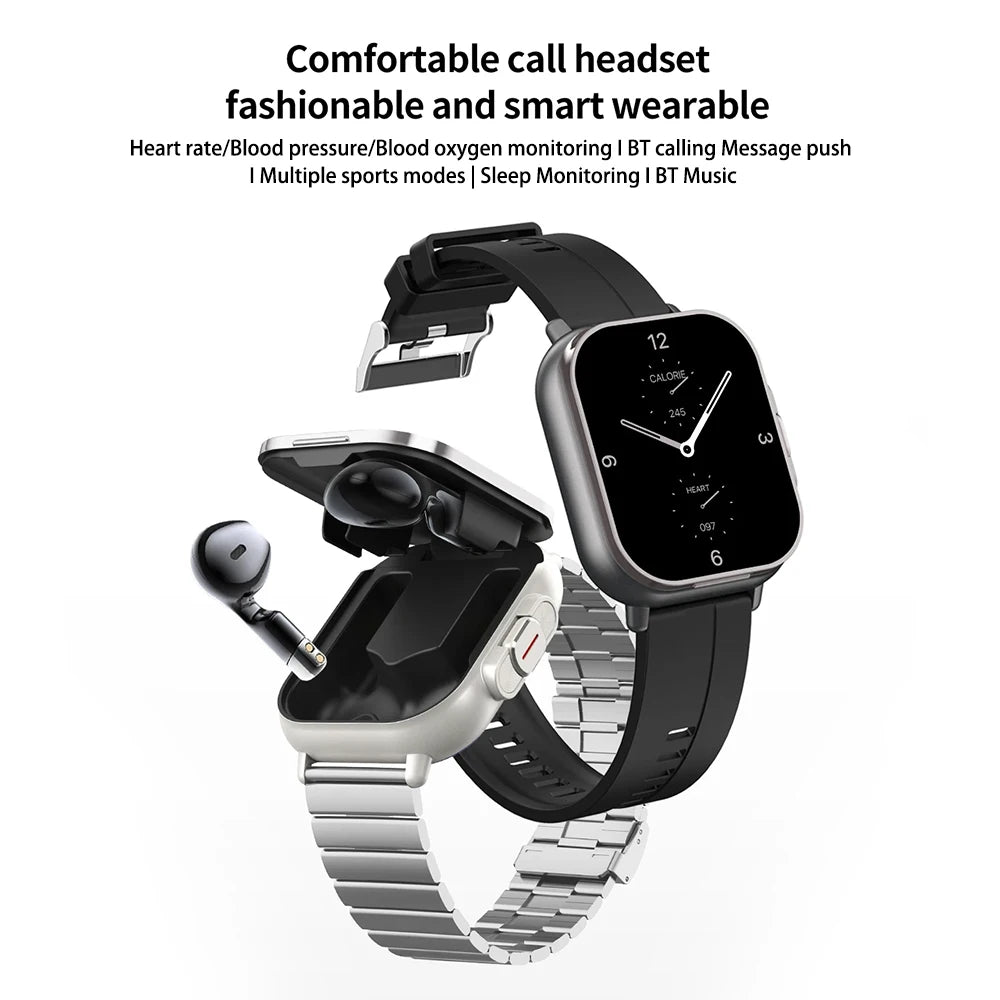 New Smart Watch D8 TWS 2 In 1 Wireless Bluetooth Noise Cancelling Earphones Watch 2" Sports Heart Rate NFC Ultra Smartwatch