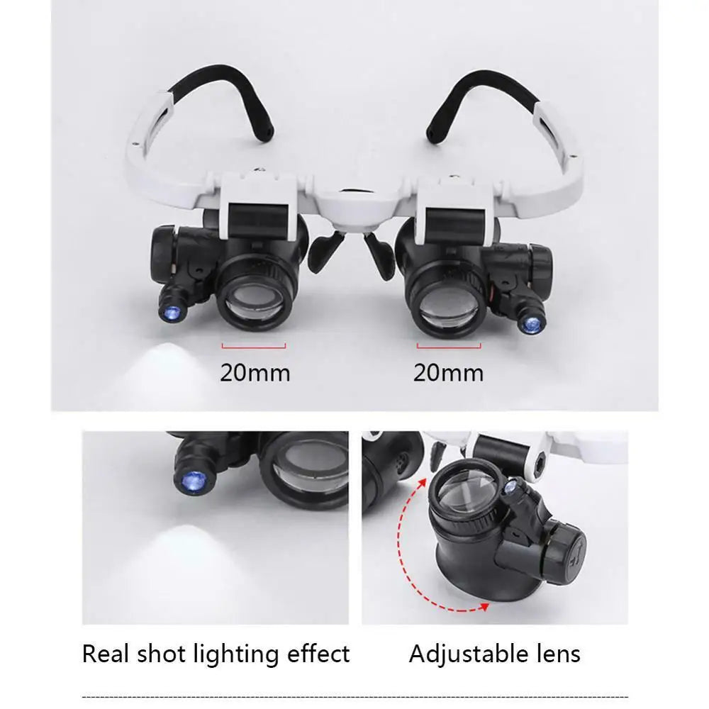 OptiMax Pro – 2X LED Head-Mounted Magnifier | Adjustable 8X, 15X, 23X Lens for Watch, Jewelry & Tech Repair