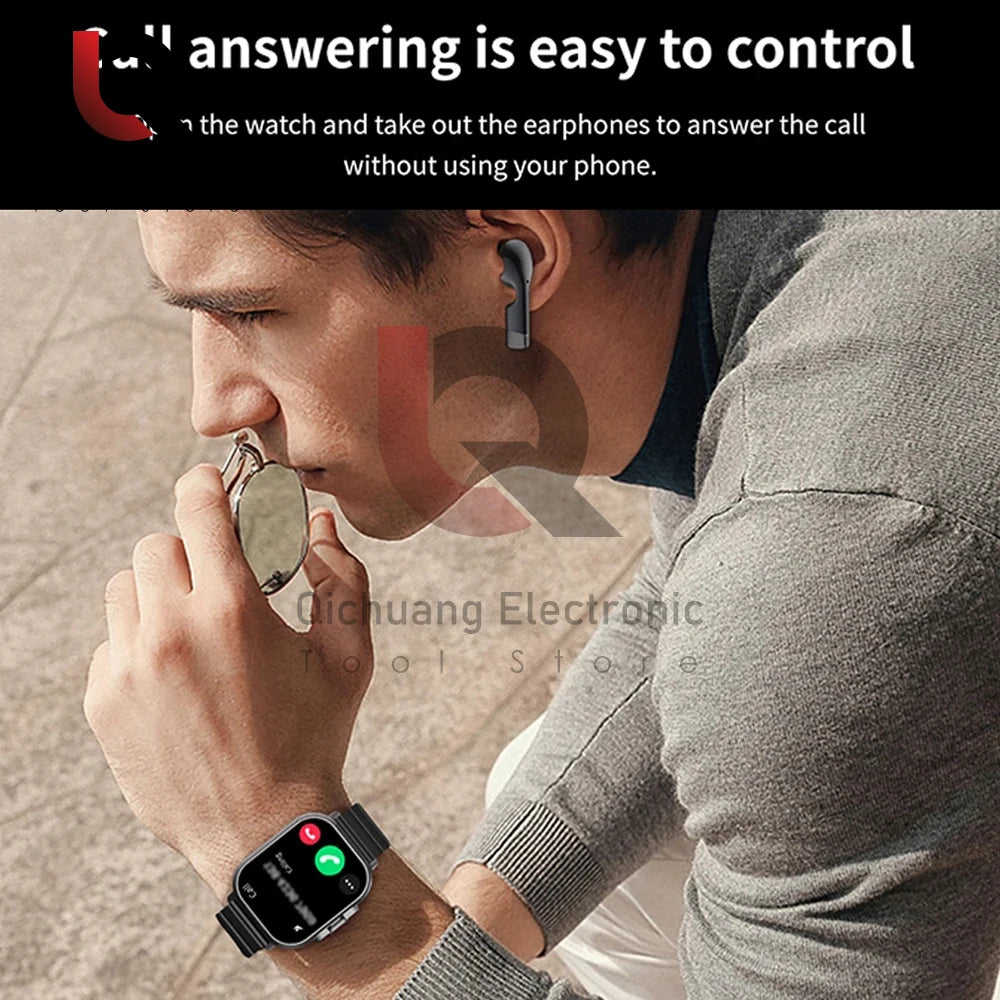 New Smart Watch D8 TWS 2 In 1 Wireless Bluetooth Noise Cancelling Earphones Watch 2" Sports Heart Rate NFC Ultra Smartwatch