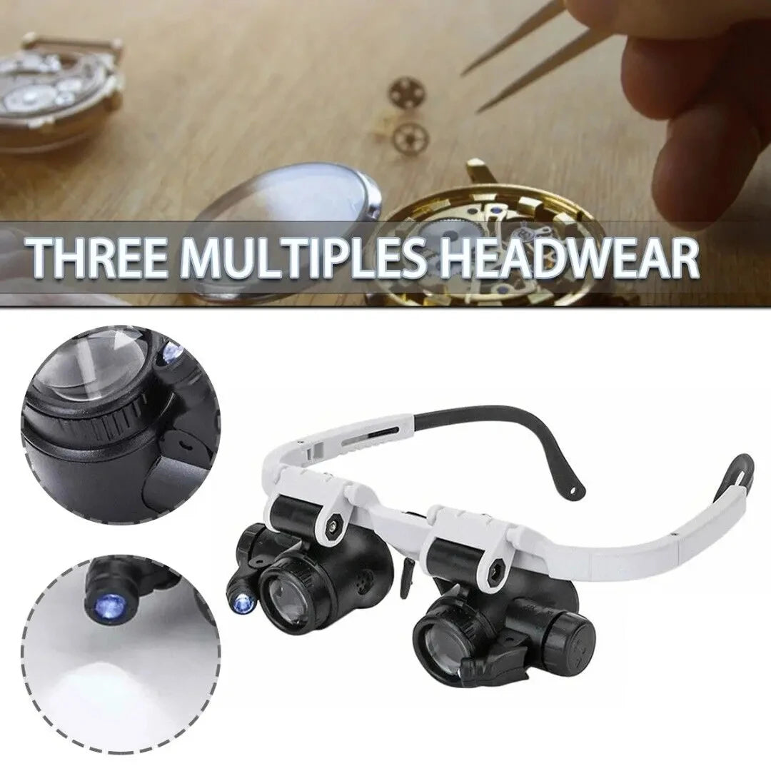 OptiMax Pro – 2X LED Head-Mounted Magnifier | Adjustable 8X, 15X, 23X Lens for Watch, Jewelry & Tech Repair