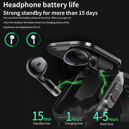 New Smart Watch D8 TWS 2 In 1 Wireless Bluetooth Noise Cancelling Earphones Watch 2" Sports Heart Rate NFC Ultra Smartwatch
